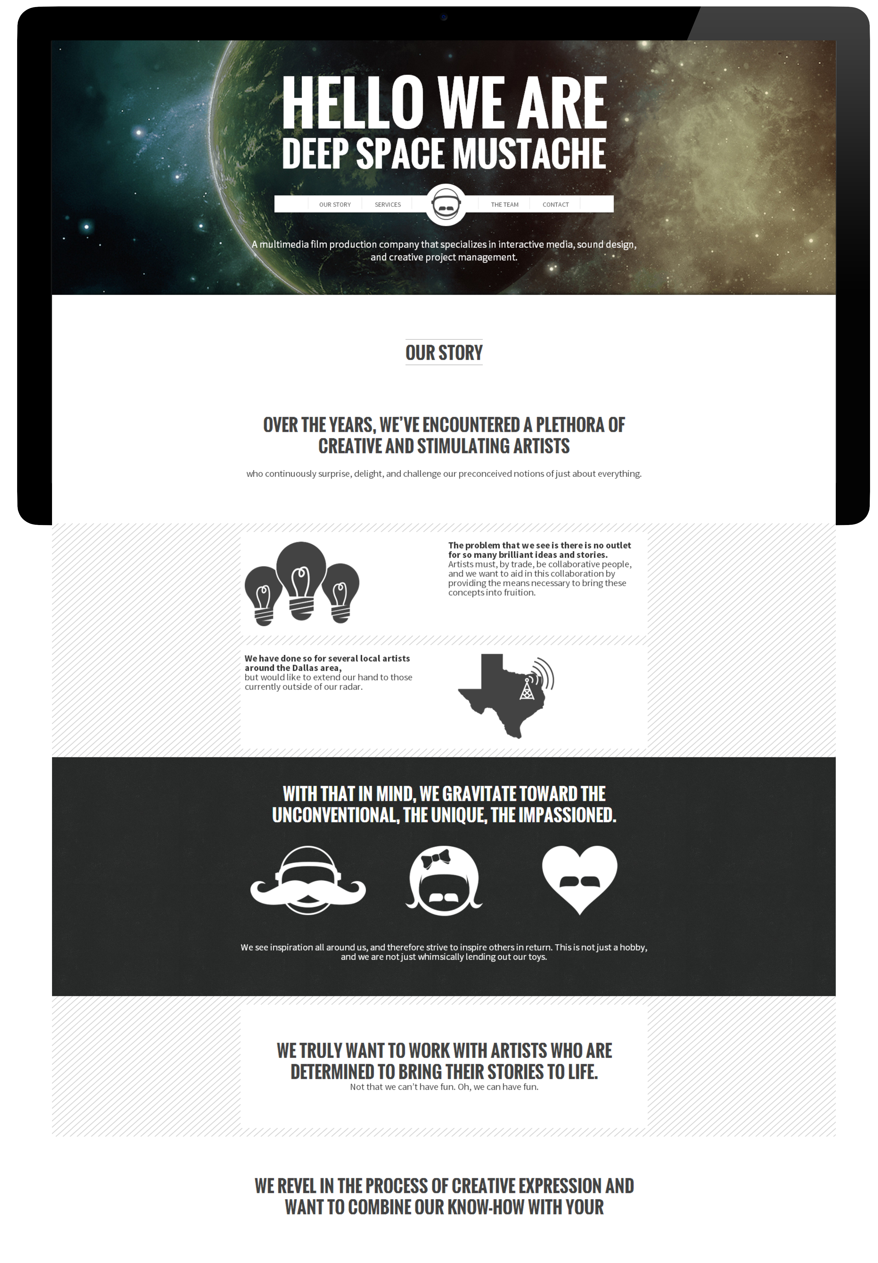 Homepage design for Deep Space Mustache