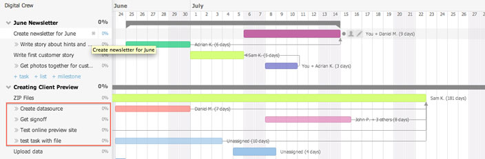 TeamGantt Chart Example | Square 205 | Denton TX